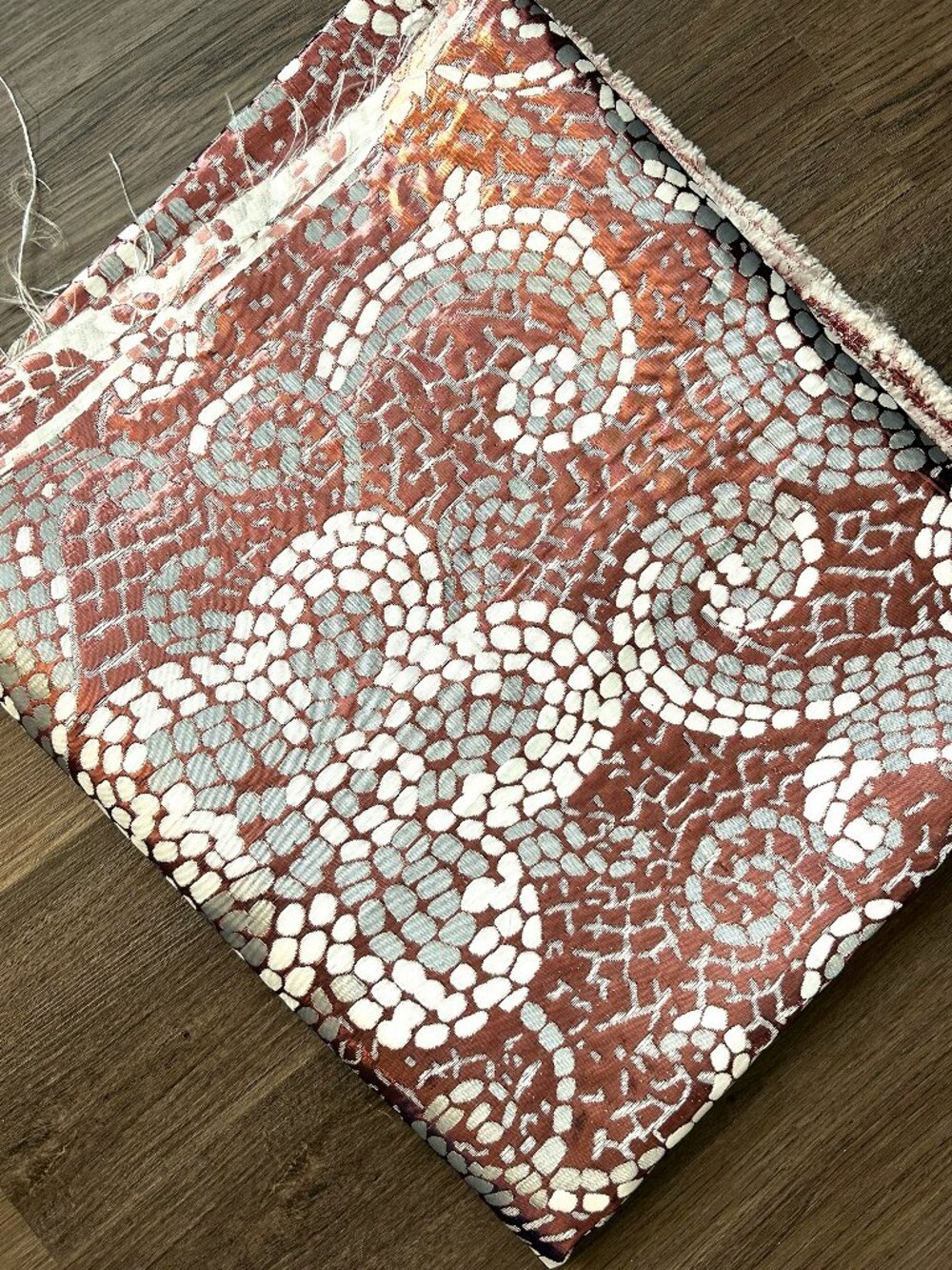 Red Floral Mosaic Brocade Woven Fabric